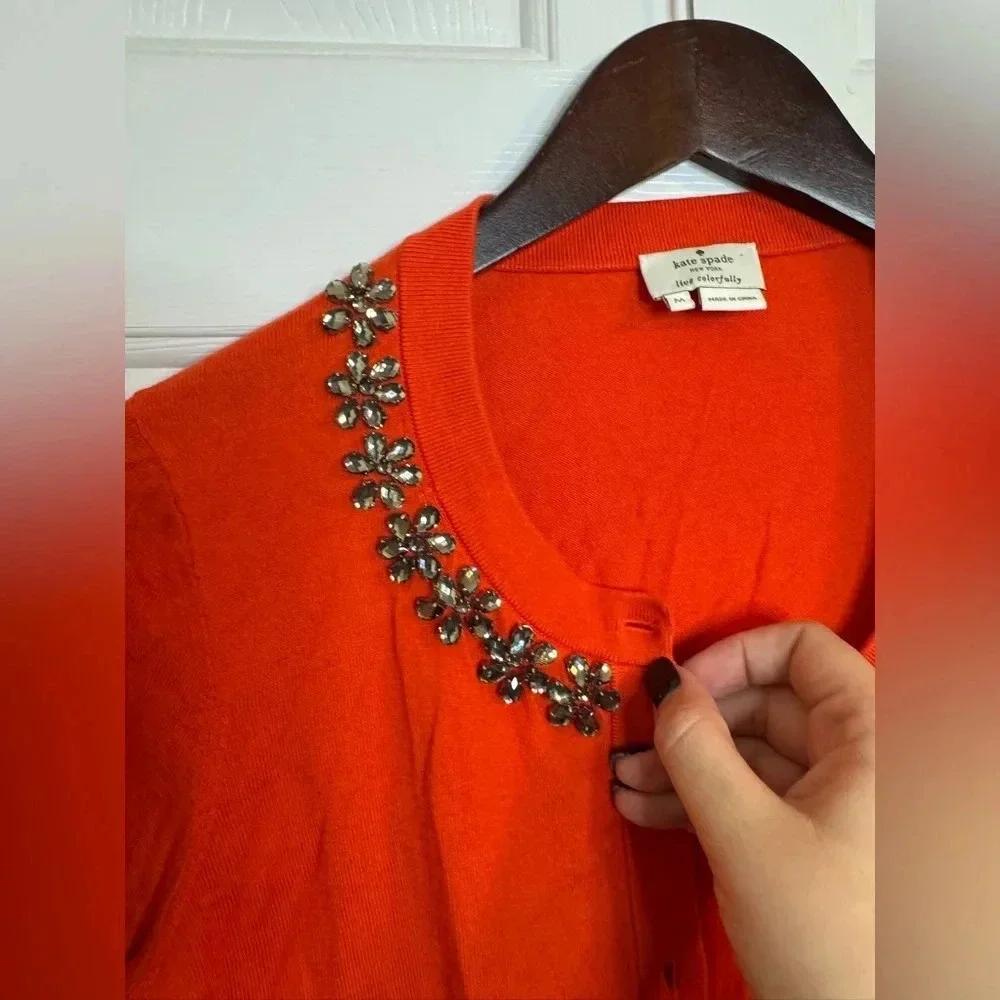 Kate Spade cardigan medium red orange silver Live colorfully